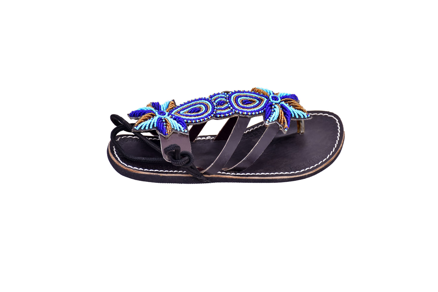 Beaded Women African Slip on Sandals Bohemian Summer Leather Masai Kenya