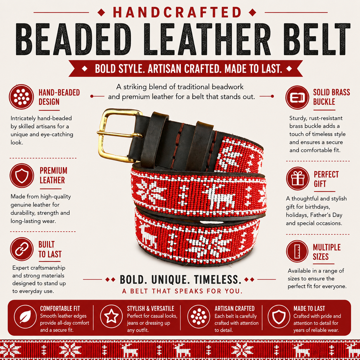 Handcrafted Maasai Belt - White Reindeer