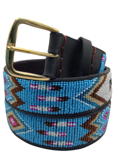 Handcrafted Maasai Belt - Turquoise Geometric