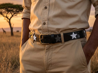 Handcrafted Maasai Belt - Black White Stars