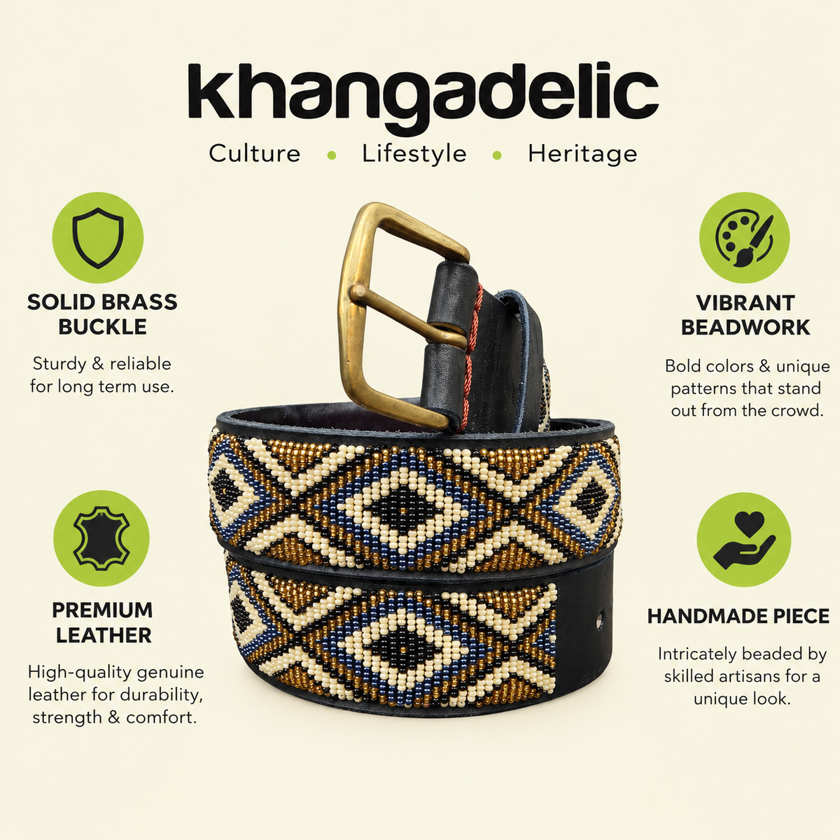 Handcrafted Maasai Belt - Gold Silver Geometric