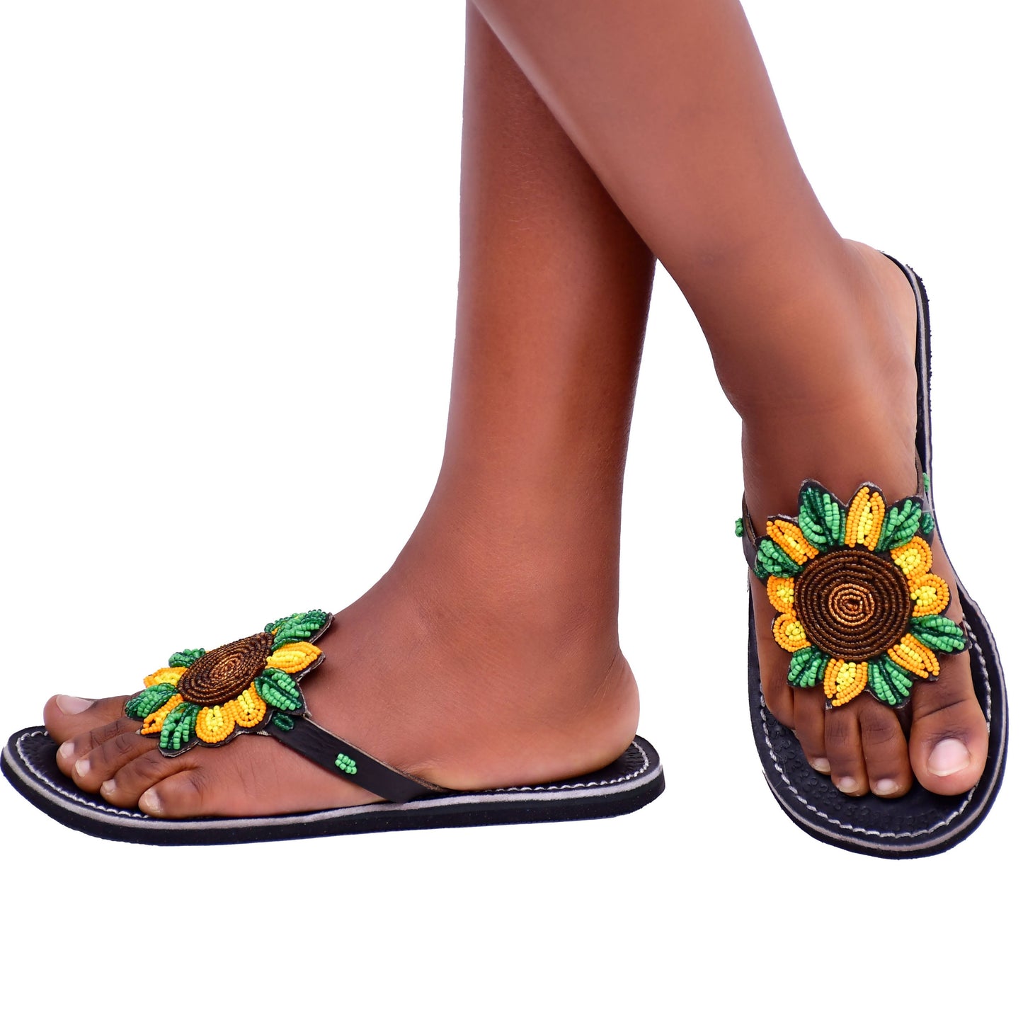 Beaded Women African Slip on Sandals Bohemian Summer Leather Masai Kenya