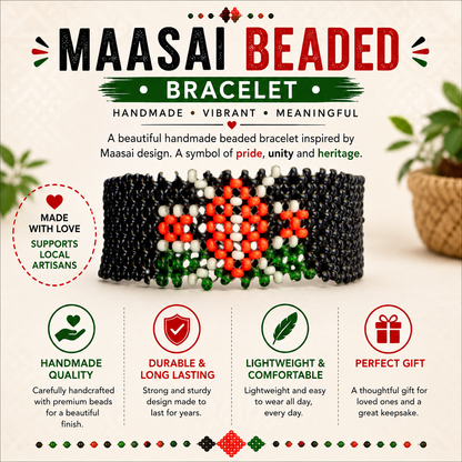 Bracelet Beaded Kenyan Flag Black