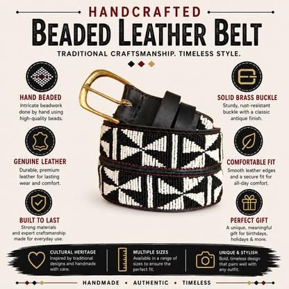 Handcrafted Maasai Belt - White Cross Geometric