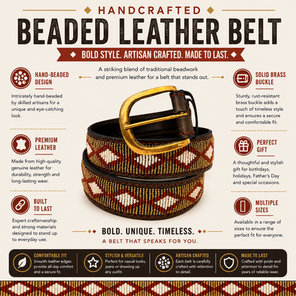 Handcrafted Maasai Belt - Gold Maroon Geometric