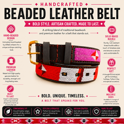 Handcrafted Maasai Belt - Pink Red Geometric