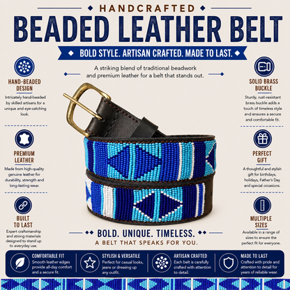 Handcrafted Maasai Belt - Blue & White Geometric