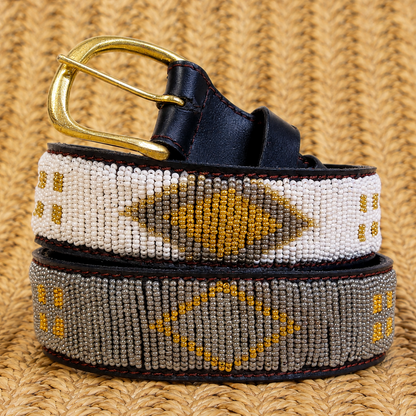 Handcrafted Maasai Belt - Gold Ivory Geometric