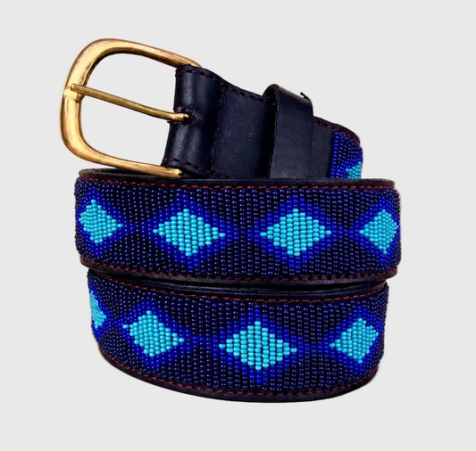 Handcrafted Maasai Belt - Midnight Blue Geometric