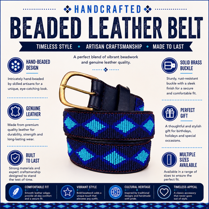 Handcrafted Maasai Belt - Midnight Blue Geometric