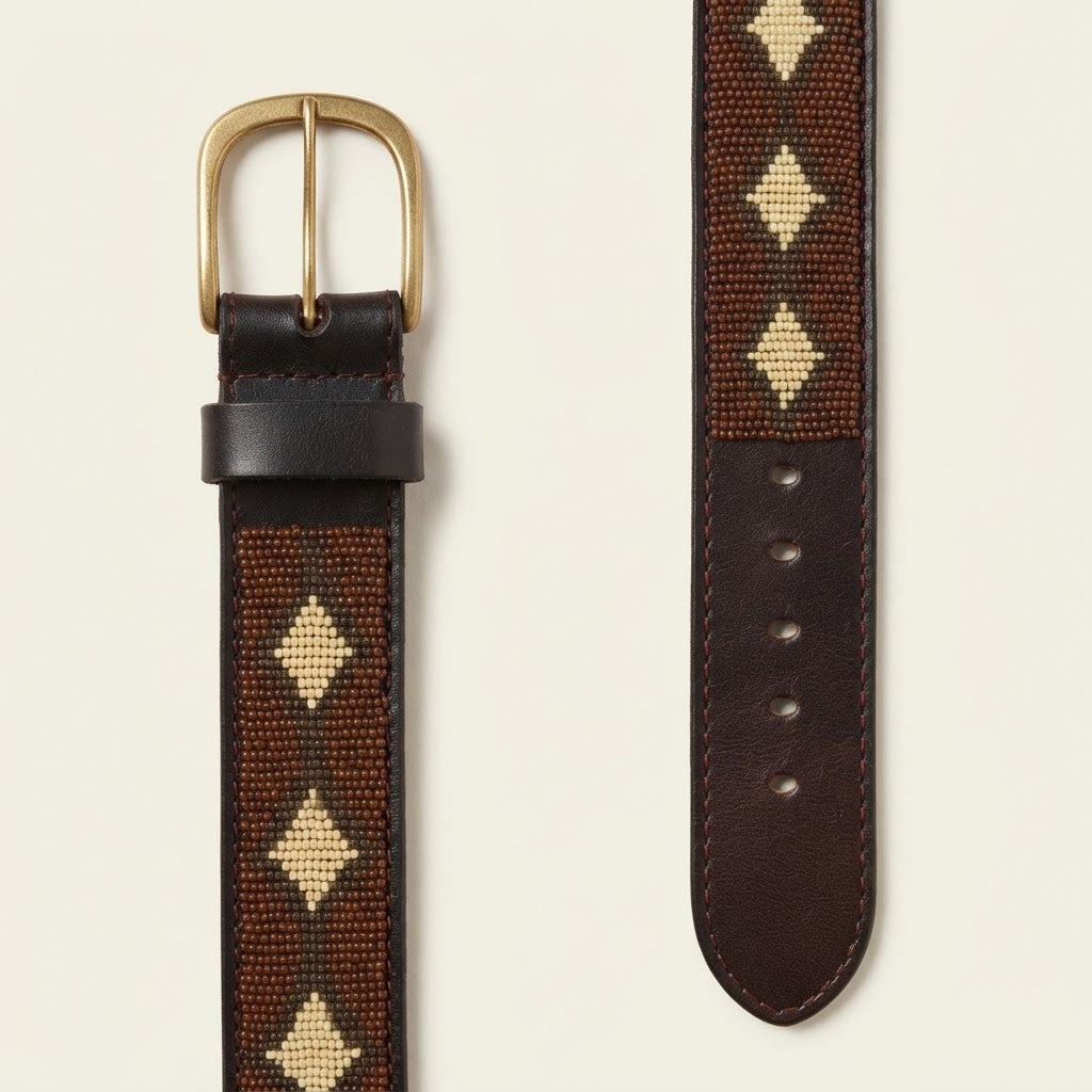 Handcrafted Maasai Belt - Brown Beige Geometric