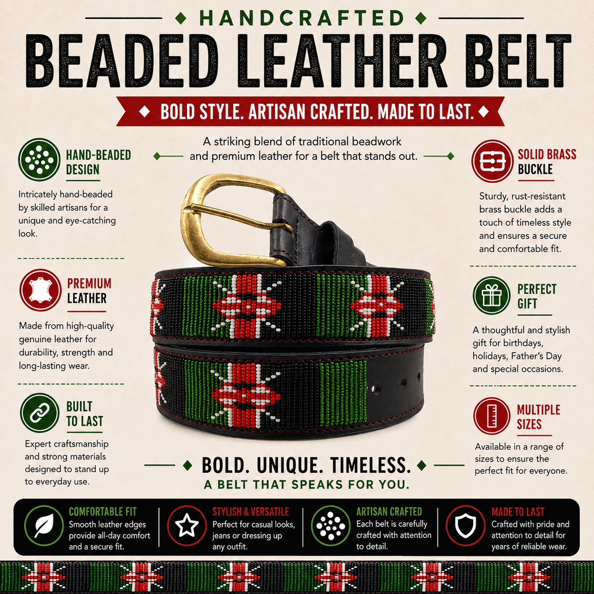 Handcrafted Maasai Belt - Kenya Flag