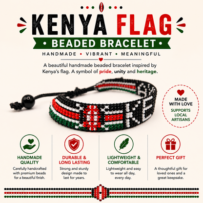 Bracelet Beaded Kenyan Flag Adjustable