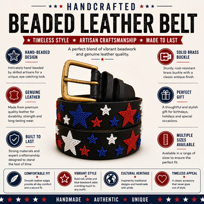 Handcrafted Maasai Belt - Red White Blue Stars