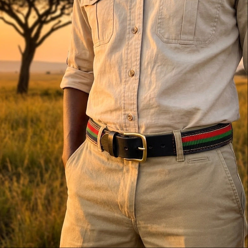 Handcrafted Maasai Belt - Red Gold Green