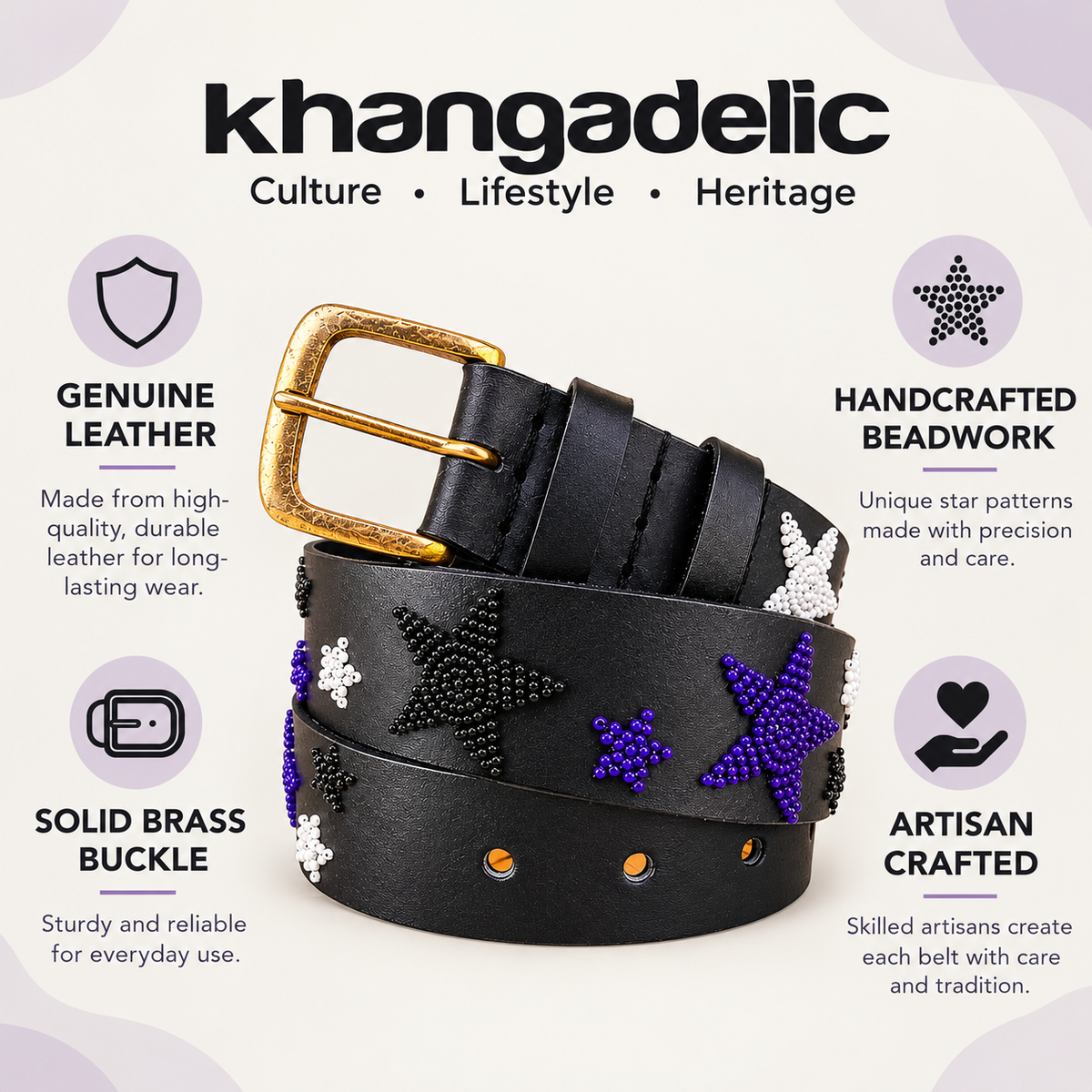 Handcrafted Maasai Belt - Black White Navy Stars