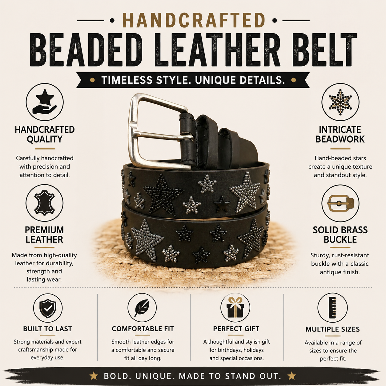 Handcrafted Maasai Belt - Black Stars