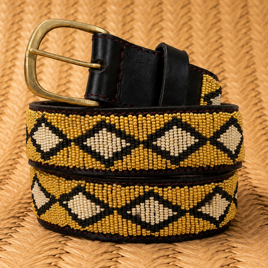 Handcrafted Maasai Belt - Cream Geometric