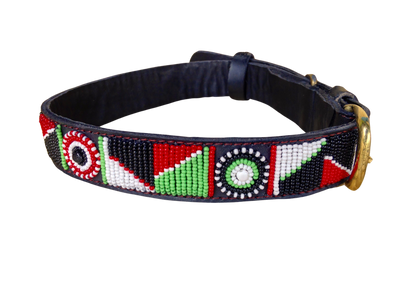Handcrafted Maasai Dog Collar - Red Green Geometric