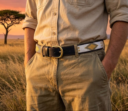 Handcrafted Maasai Belt - Gold Ivory Geometric