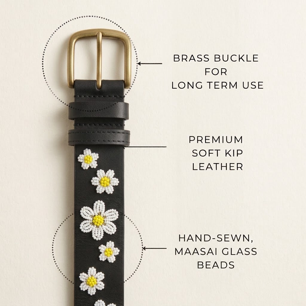 Handcrafted Maasai Belt - White Daisy