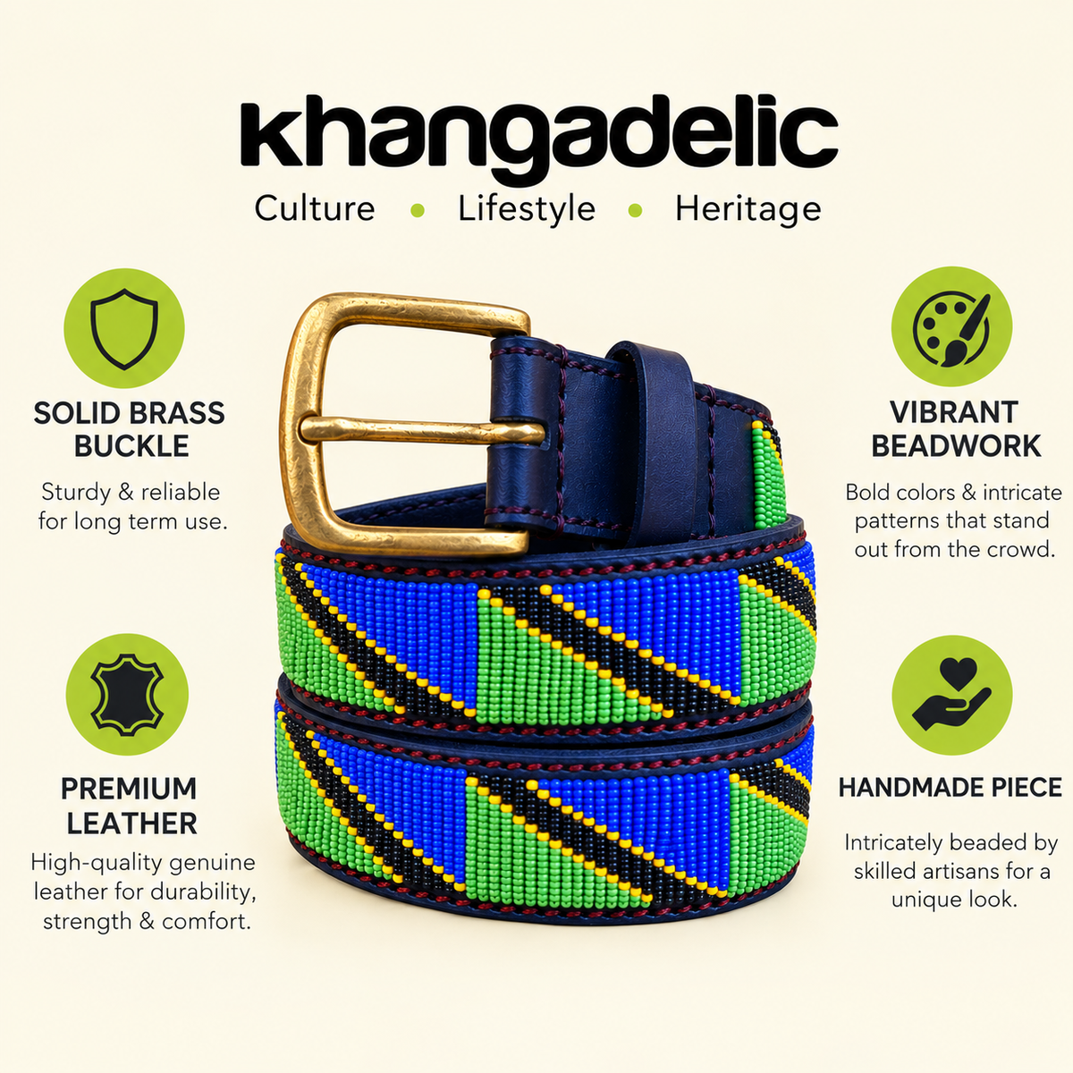 Handcrafted Maasai Belt - Tanzania Flag