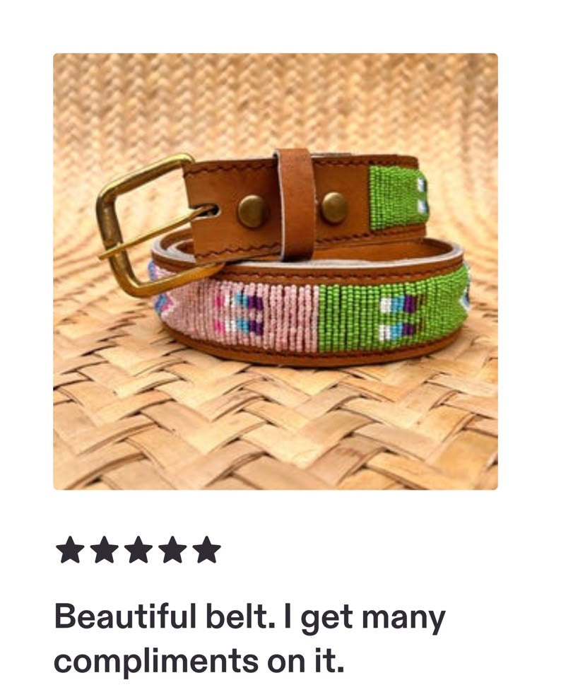 Handcrafted Maasai Belt - Pink Green Geometric