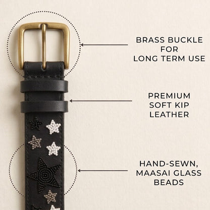 Handcrafted Maasai Belt - Black White Stars