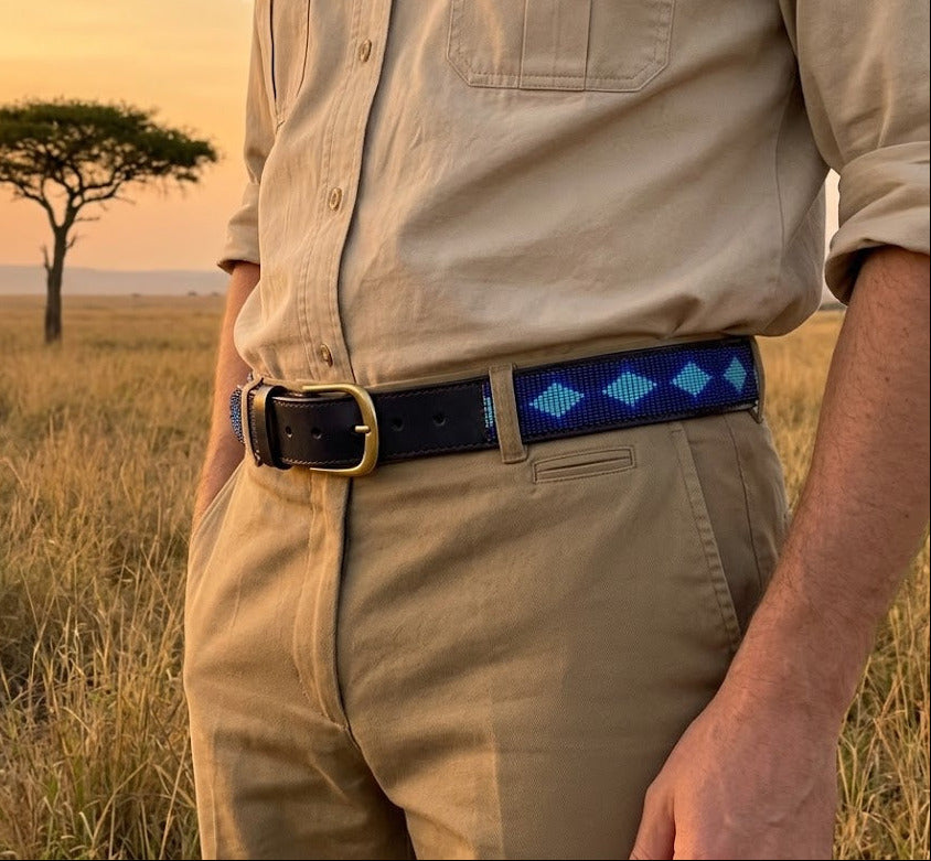 Handcrafted Maasai Belt - Midnight Blue Geometric