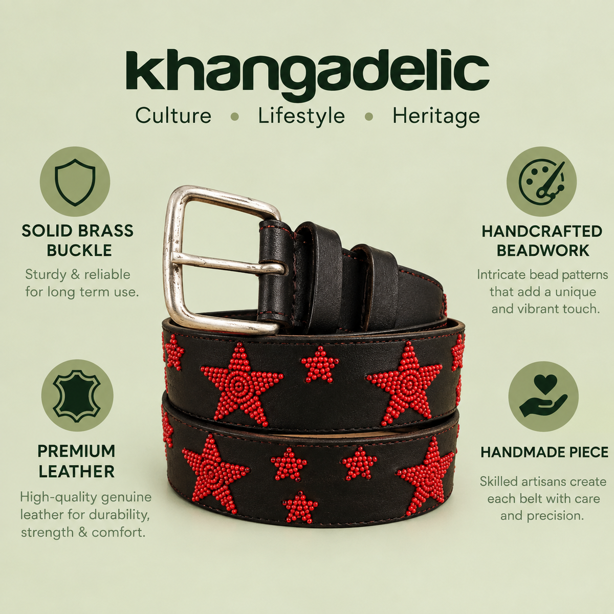Handcrafted Maasai Belt - Red Stars