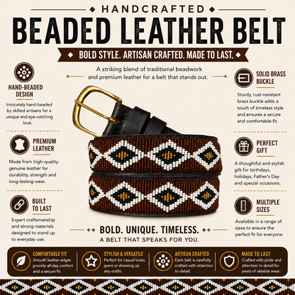 Handcrafted Maasai Belt - Brown Gold Geometric