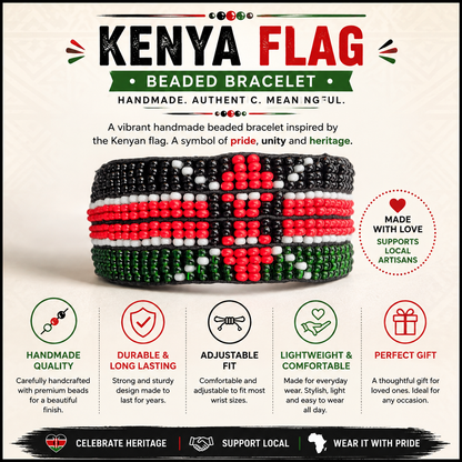 Bracelet Beaded Kenyan Flag Elastic