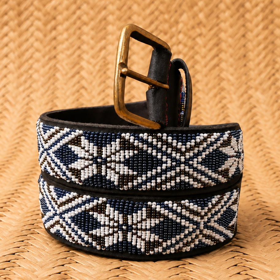 Handcrafted Maasai Belt - White Snowflake Geometric