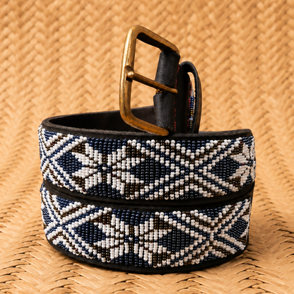 Handcrafted Maasai Belt - White Snowflake Geometric