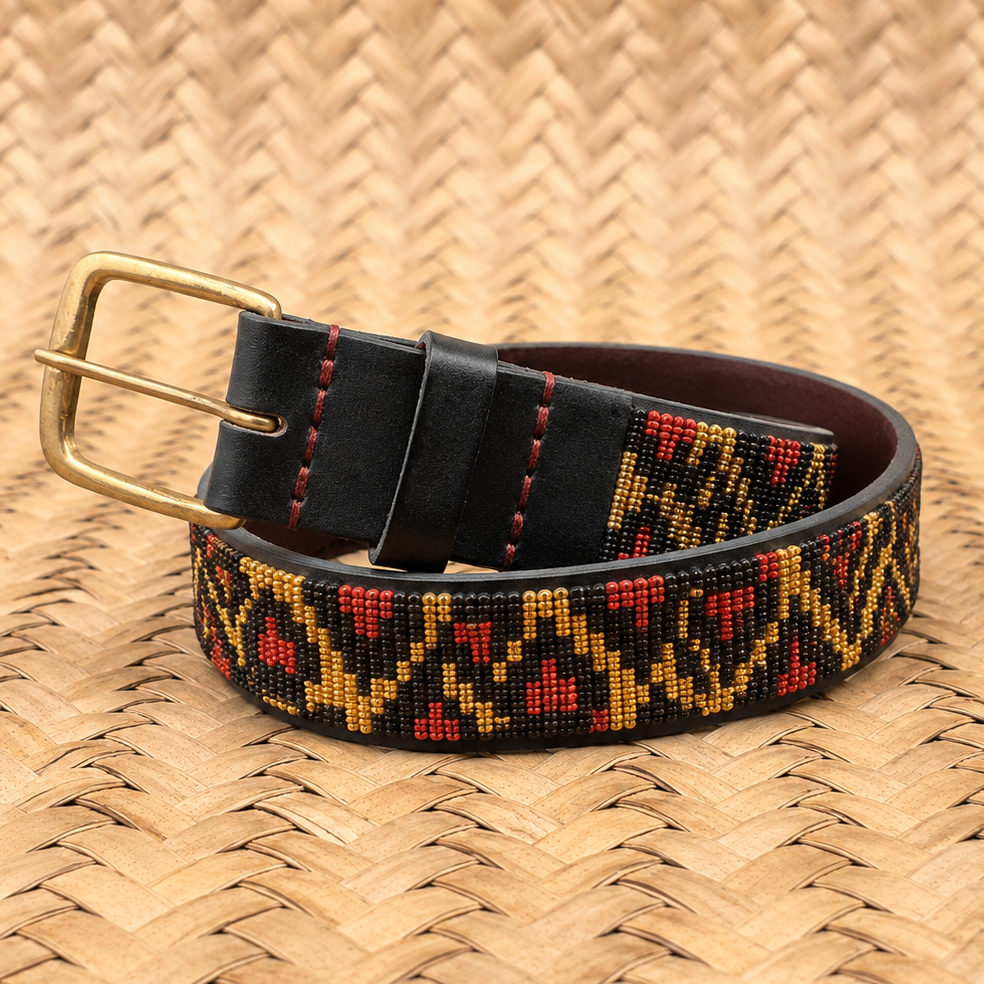 Handcrafted Maasai Belt - Red Gold Leopard Print