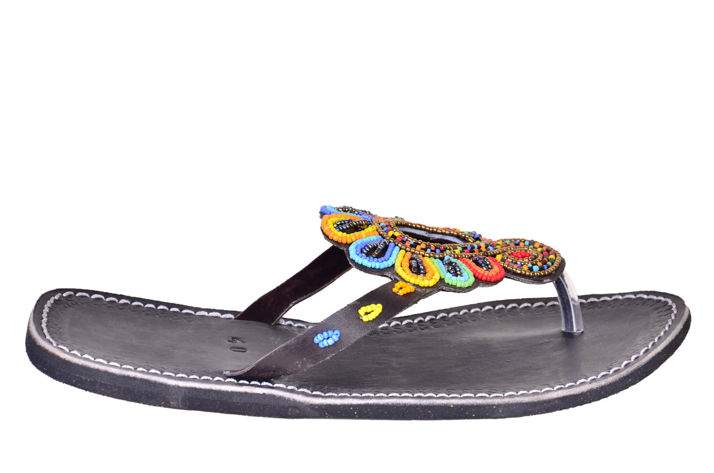 Beaded Women African Slip on Sandals Bohemian Summer Leather Masai Kenya Multicolor