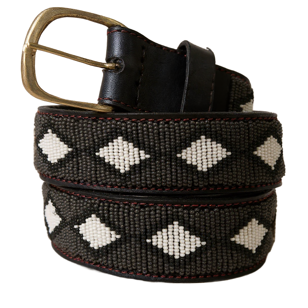 Handcrafted Maasai Belt - Charcoal Gray Geometric