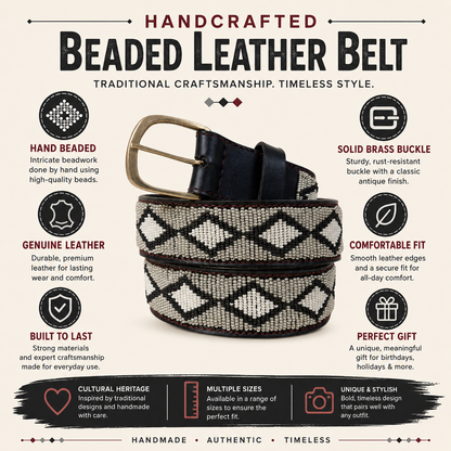 Handcrafted Maasai Belt - Ash Gray Geometric