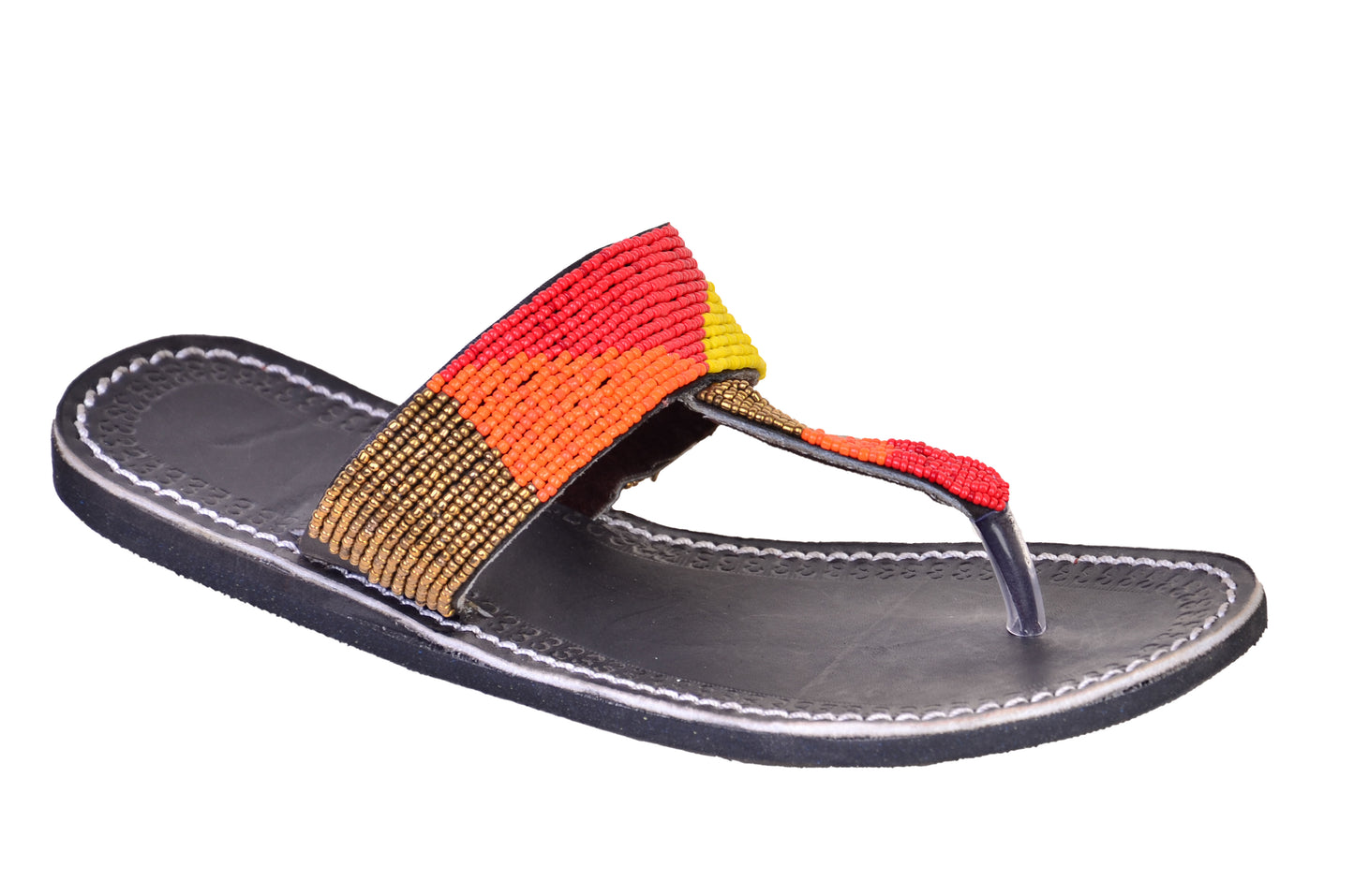 Beaded Women African Slip on Sandals Bohemian Summer Leather Masai Kenya Multicolor