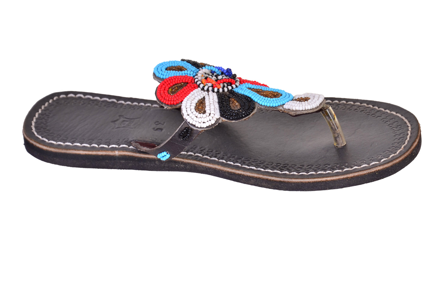 Beaded Women African Slip on Sandals Bohemian Summer Leather Masai Kenya Multicolor