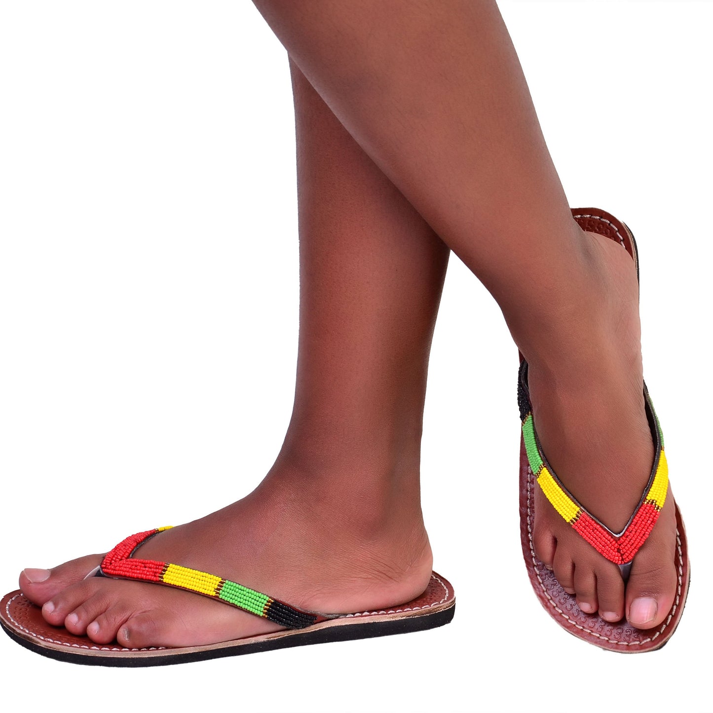 Beaded Women African Slip on Sandals Bohemian Summer Leather Masai Kenya Multicolor