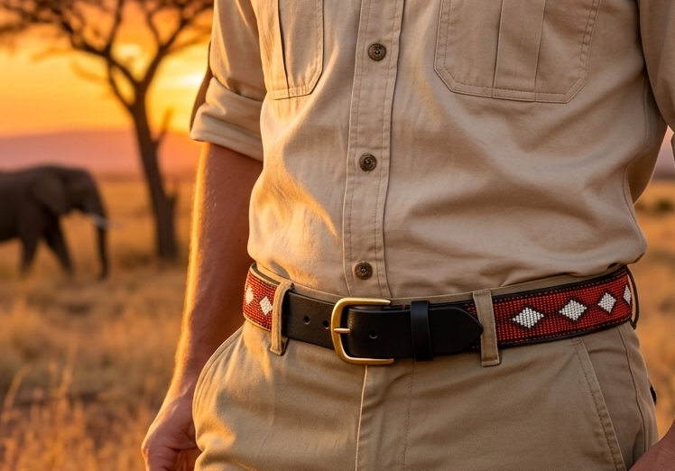 Handcrafted Maasai Belt - Brown Beige Geometric