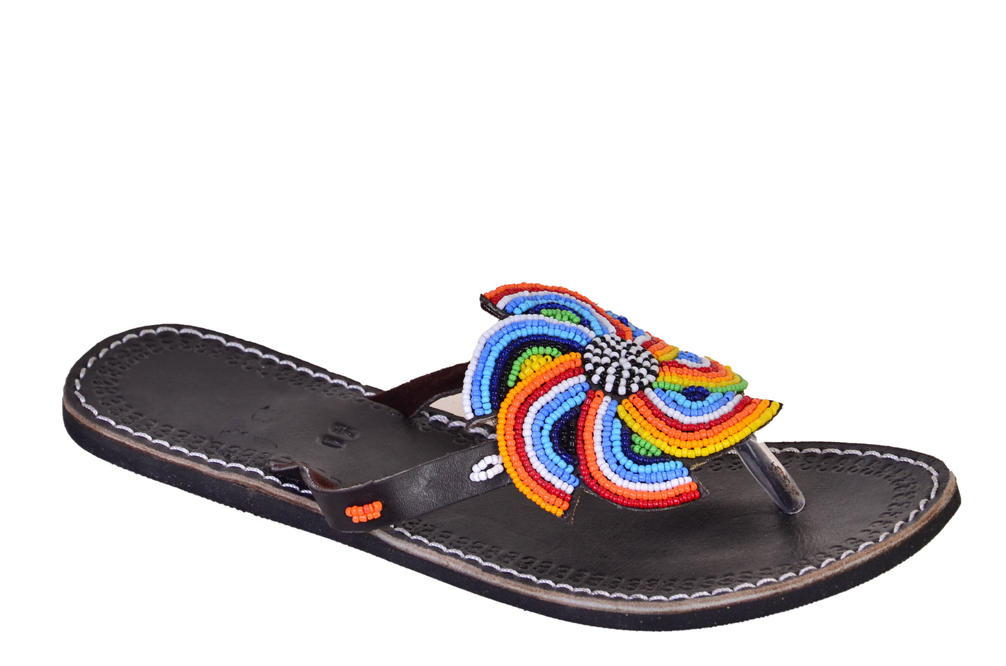 Beaded Women African Slip on Sandals Bohemian Summer Leather Masai Kenya Multicolor