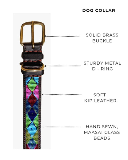 Handcrafted Maasai Dog Collar - Pink Blue Geometric
