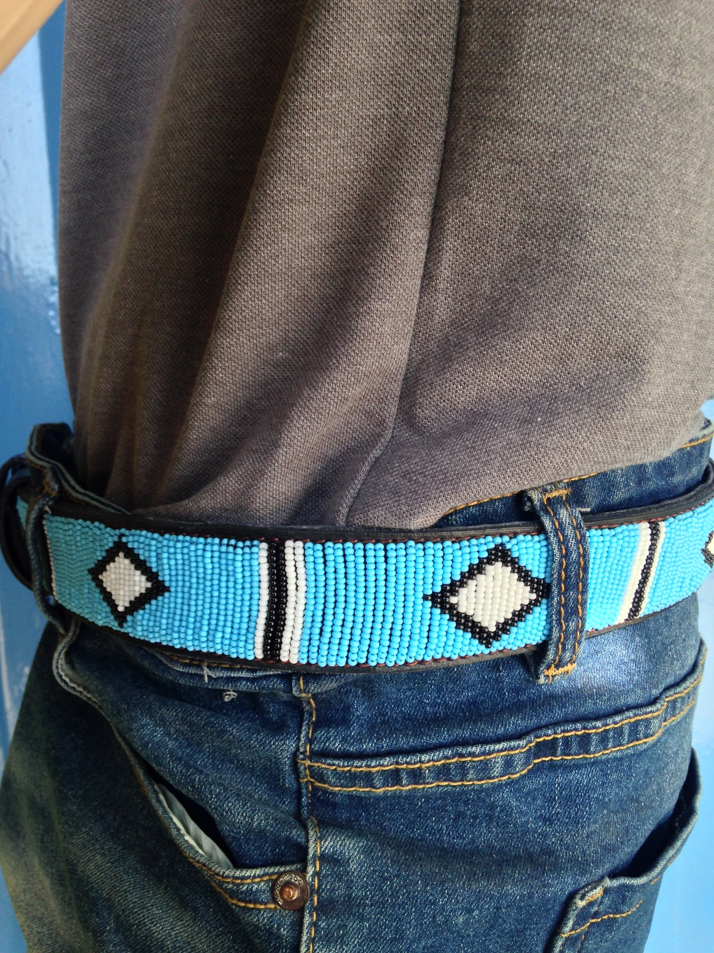 Beaded Masai Belt Handmade Leather Maasai Tribe Ethnic Made in Kenya Size 32-46