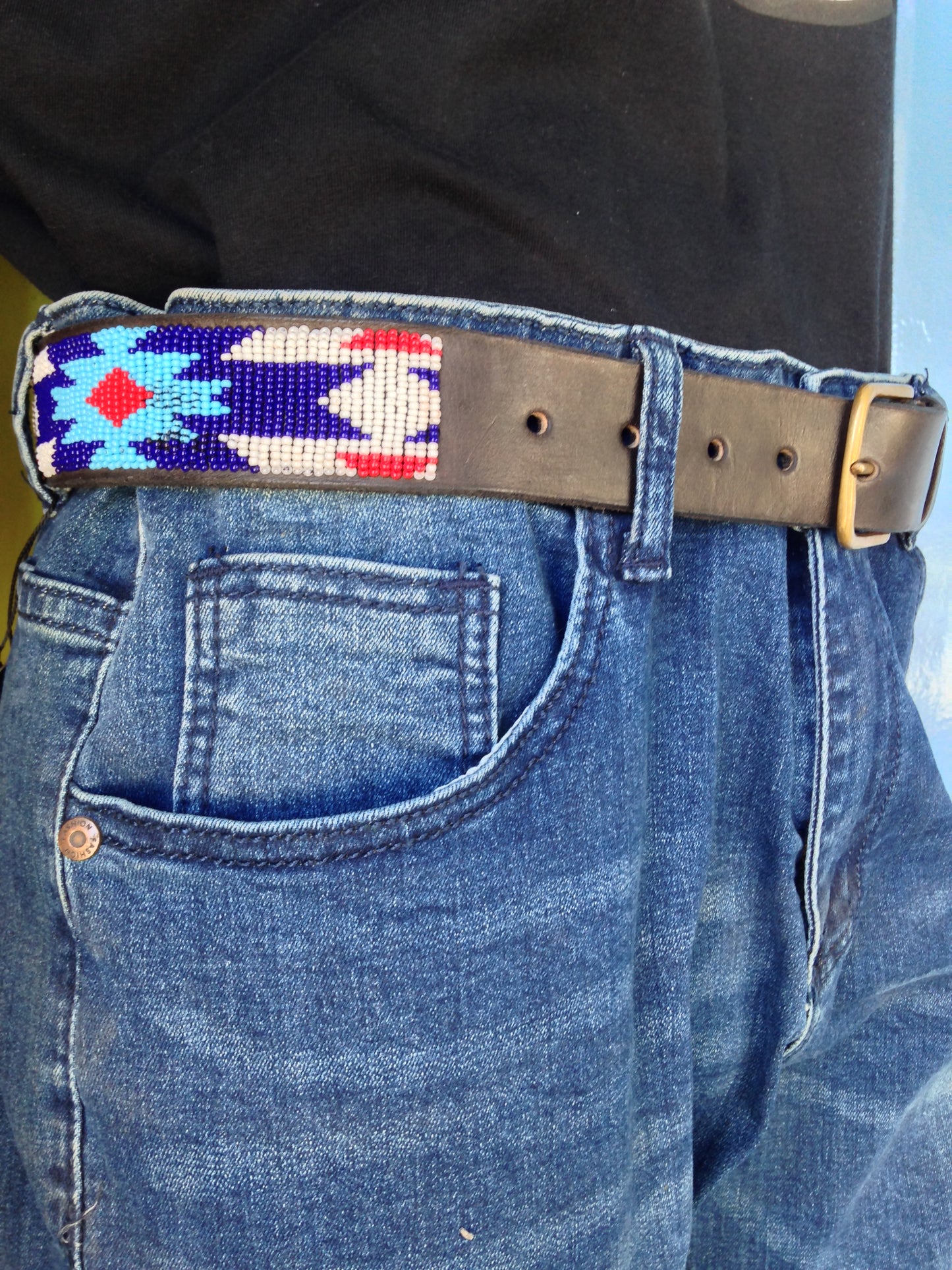 Beaded Masai Belt Handmade Leather Maasai Tribe Ethnic Made in Kenya Size 32-46