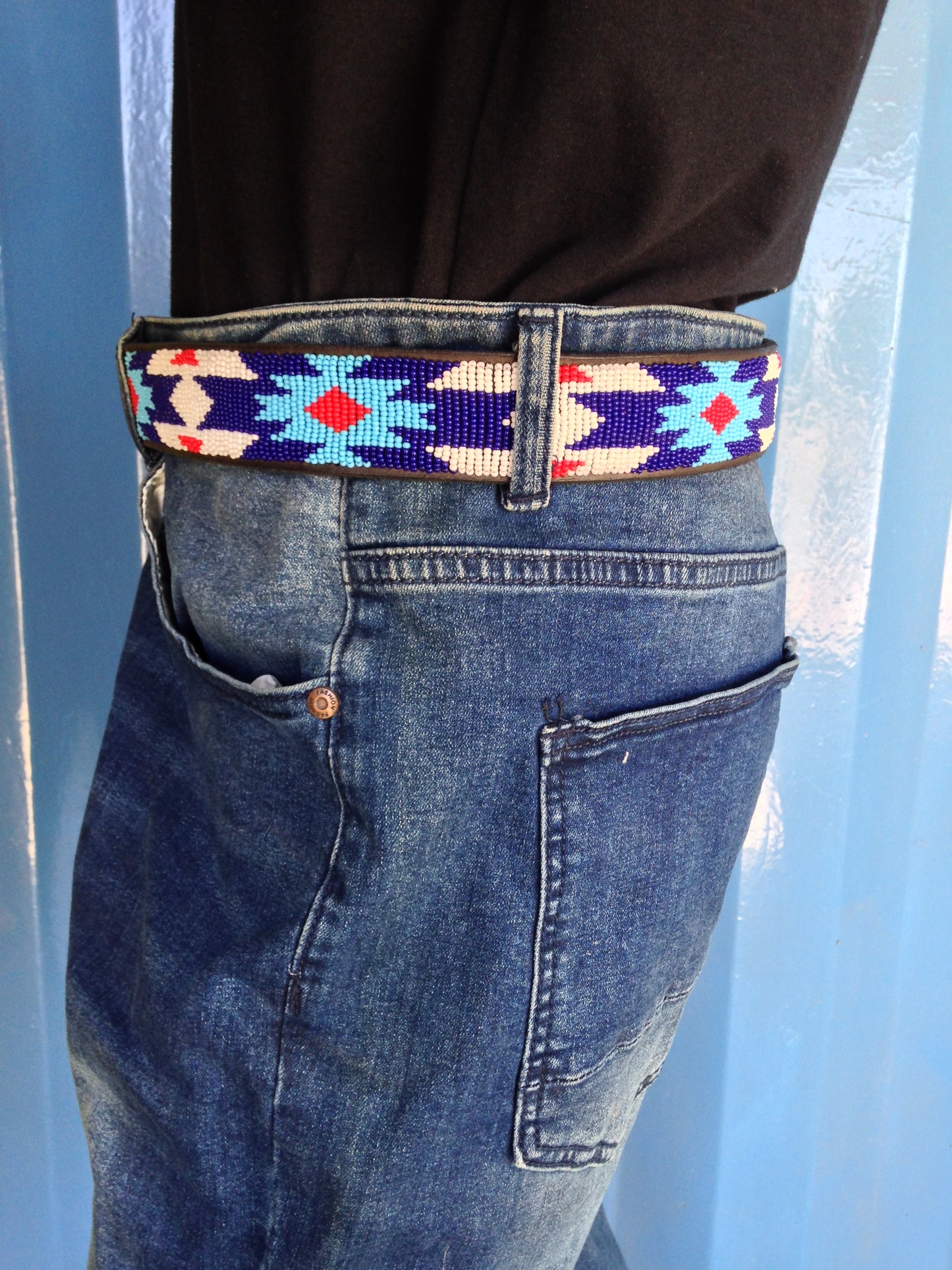 Beaded Masai Belt Handmade Leather Maasai Tribe Ethnic Made in Kenya Size 32-46