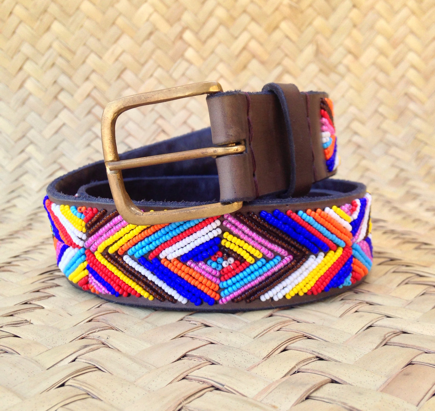 Beaded Masai Belt Handmade Leather Maasai Tribe Ethnic Made in Kenya Size 32-46