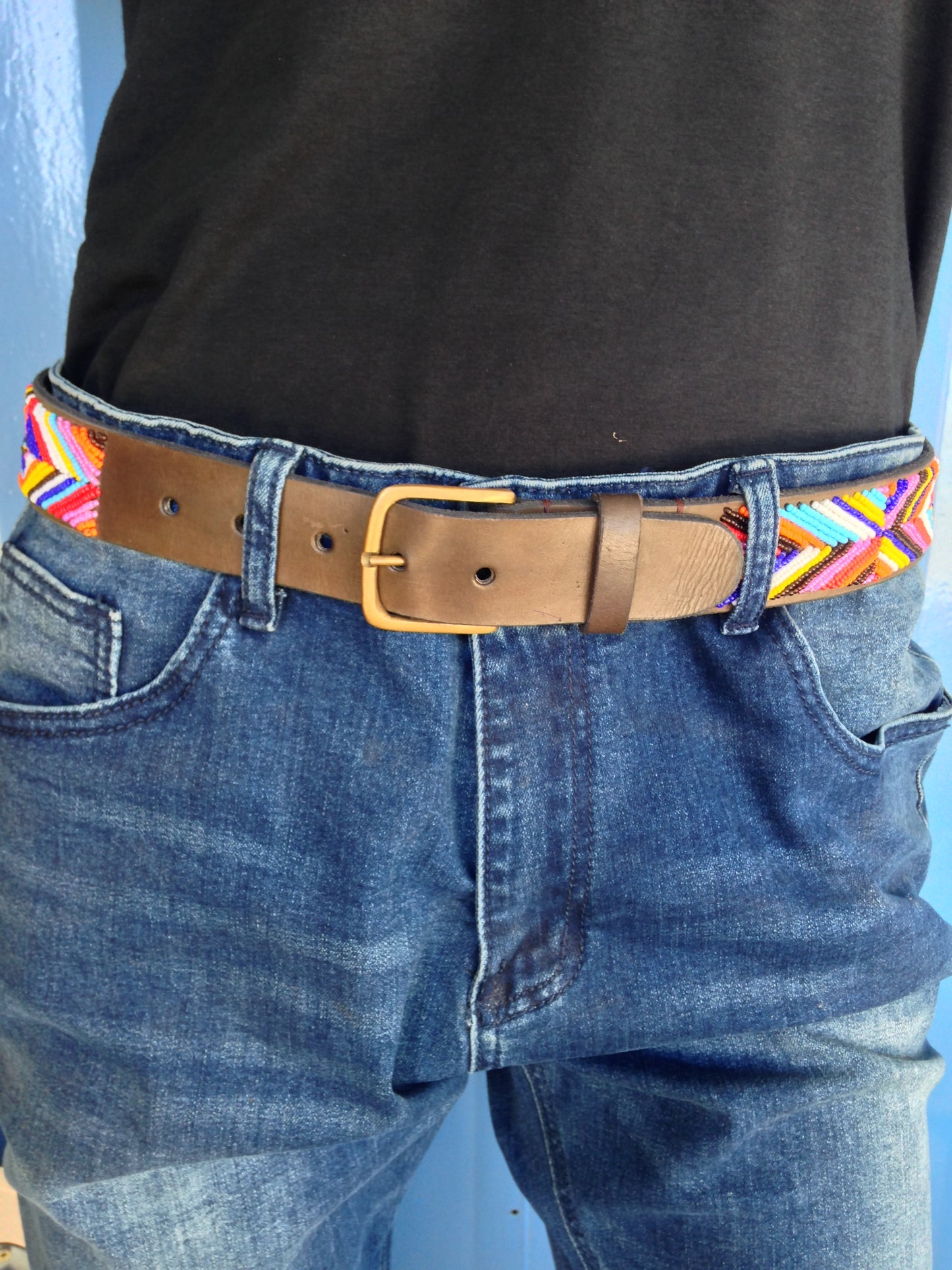 Beaded Masai Belt Handmade Leather Maasai Tribe Ethnic Made in Kenya Size 32-46