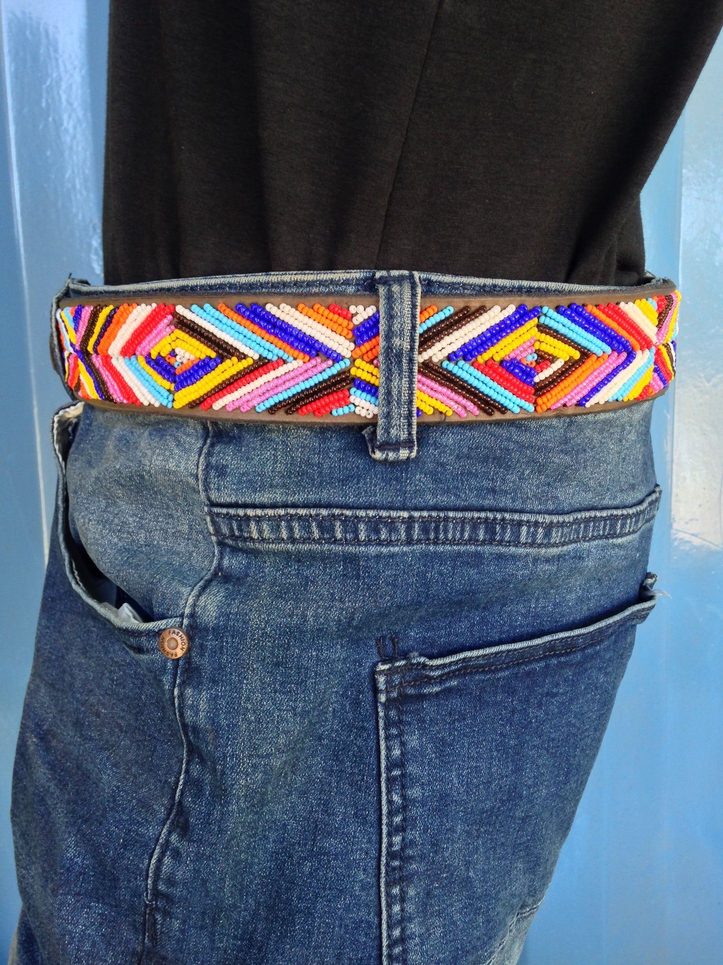 Beaded Masai Belt Handmade Leather Maasai Tribe Ethnic Made in Kenya Size 32-46